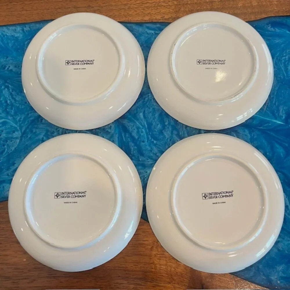 Set of (4) Eat, Drink & Be Merry Cocktail Plates International Silver Co